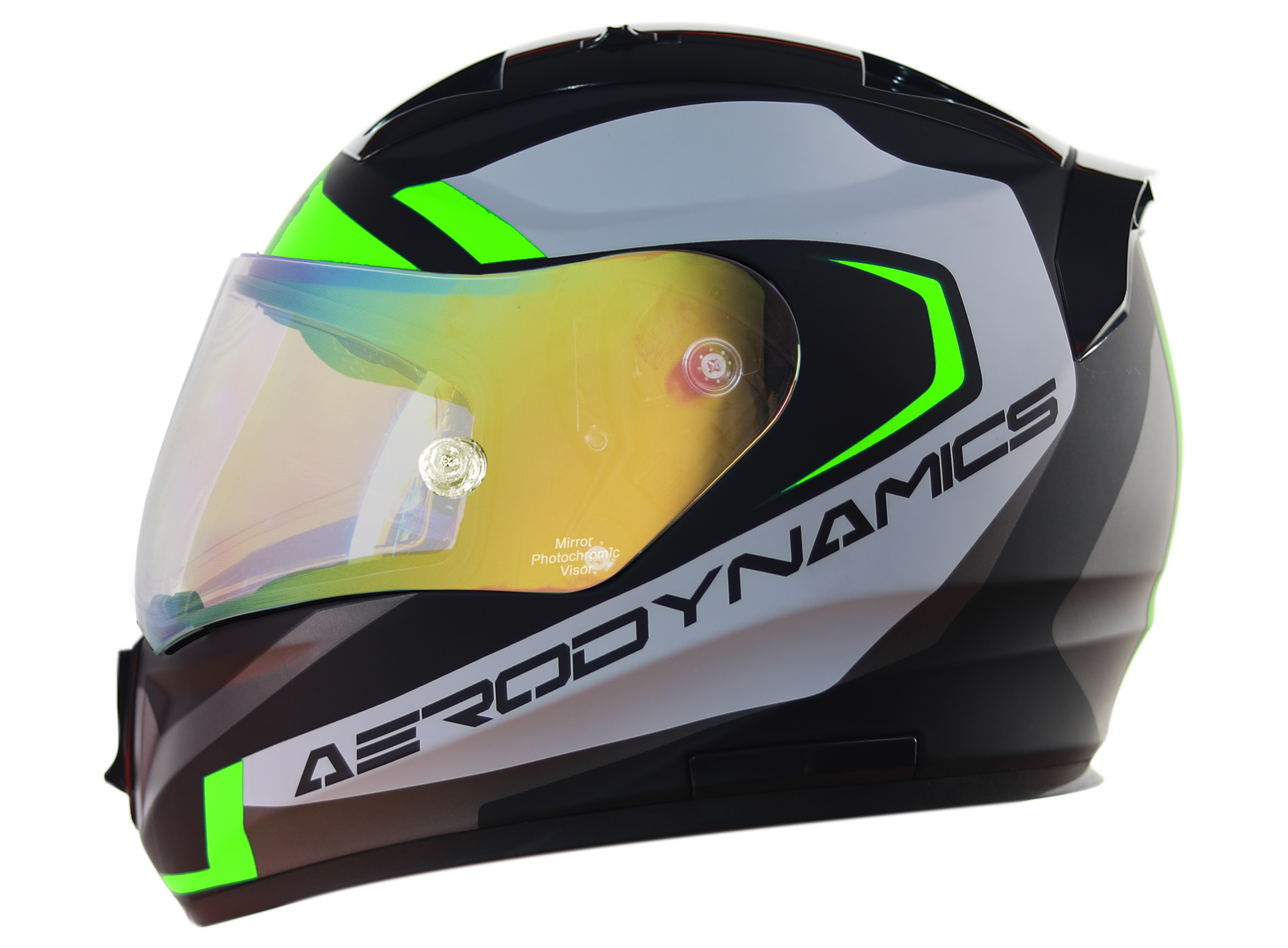 SA-1 Aerodynamics Mat Black/Neon With Anti-Fog Shield Green Night Vision Photochromic Visor 